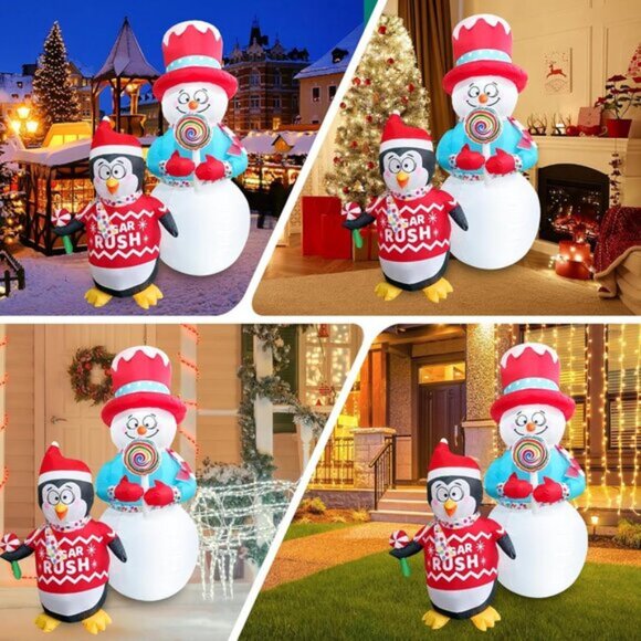 🆕6FT Christmas Inflatables Snowman Blow Up Penguin Lollipop Outdoor Decorations - Picture 9 of 9